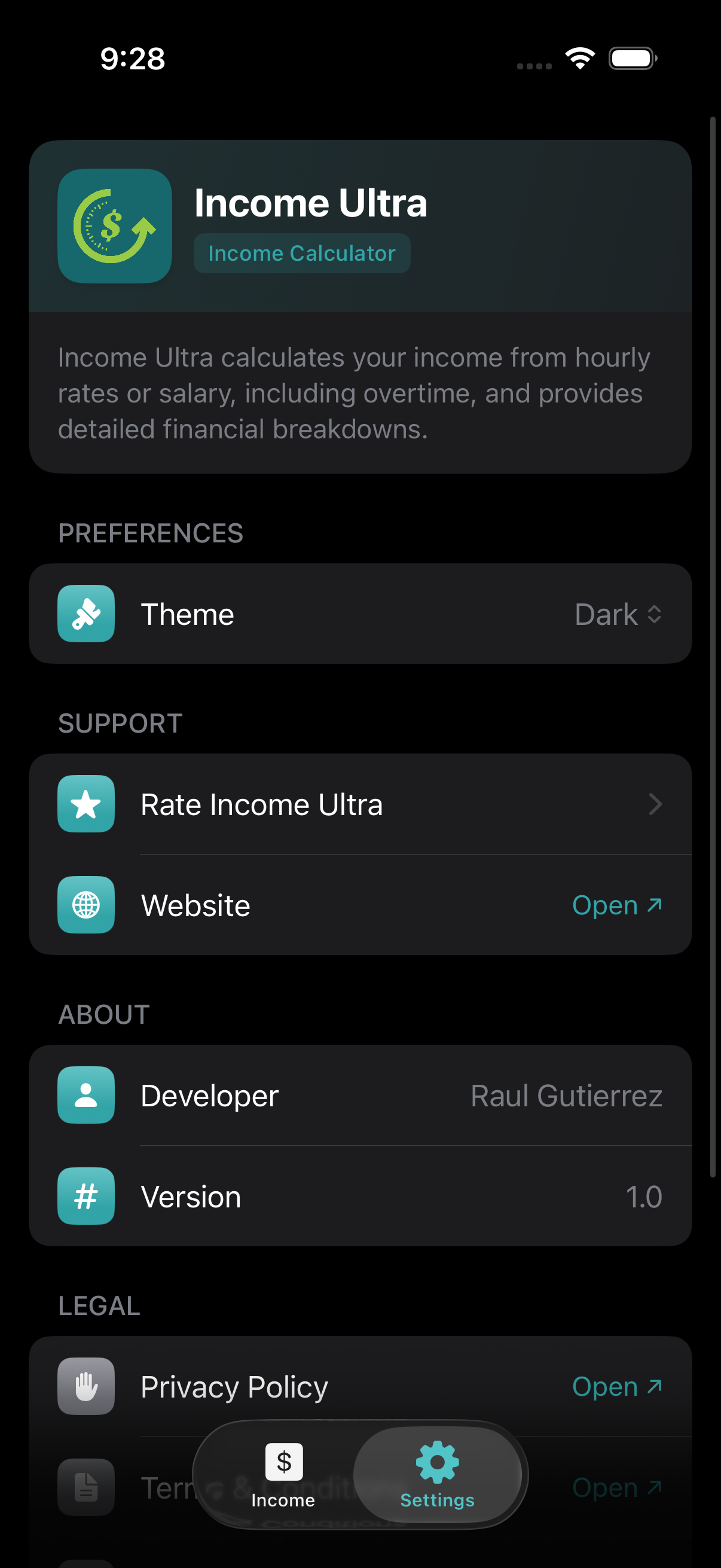 Settings dark mode